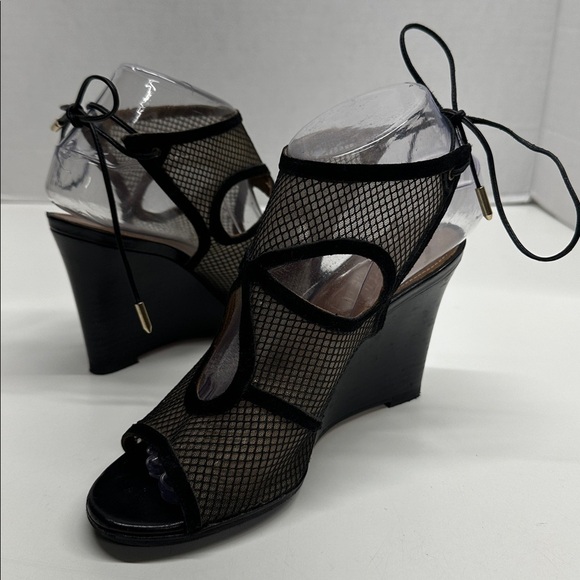Aquazzura Shoes - Aquazzura Sexy Thing Suede Wedges Heeled Sandals Open Toe Mesh Black Size 7.5